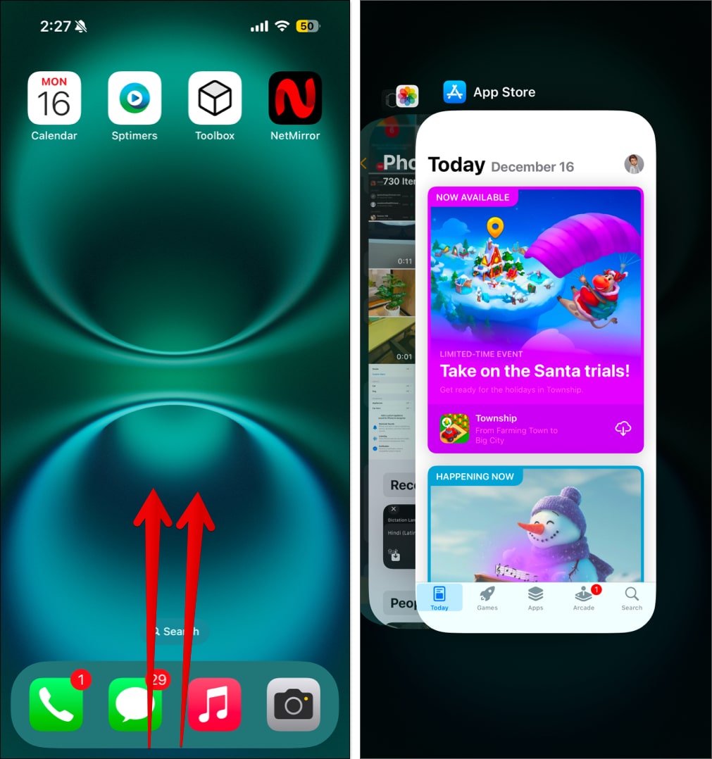 Accessing App Switcher on an iPhone to switch between open apps