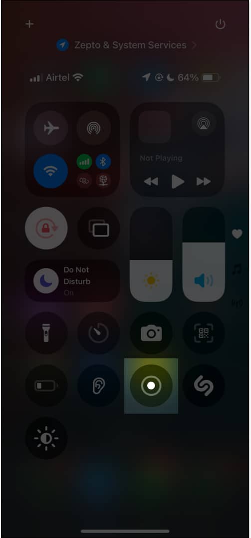 Tap on Record icon in the Control Center