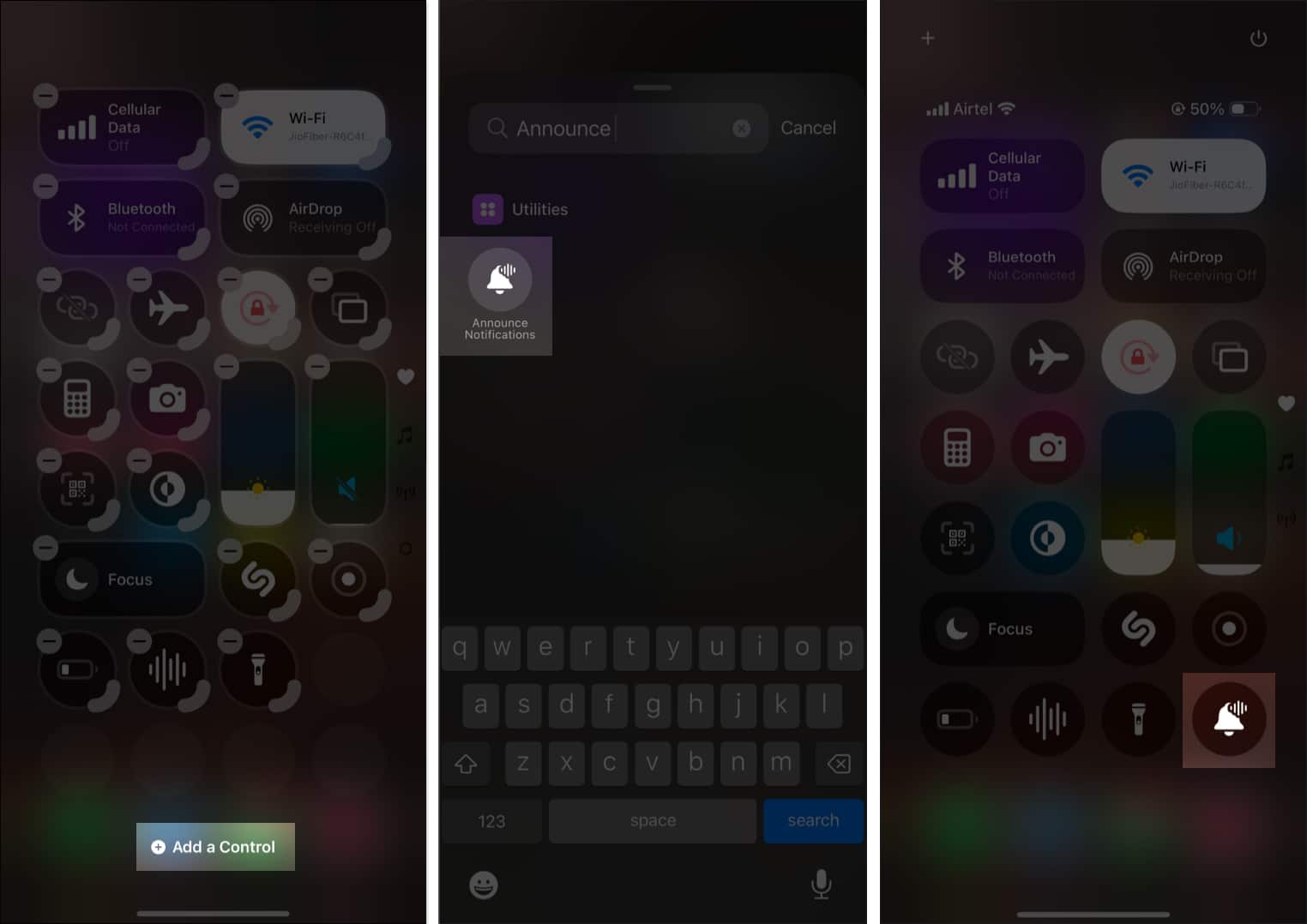 Adding Announce Notifications control in iPhone's Control Center.