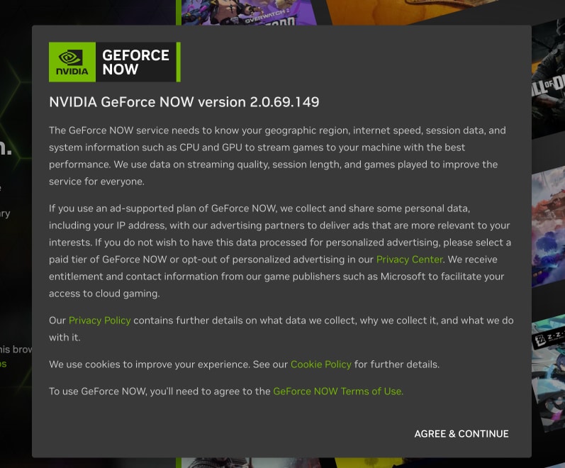 GeForce Now's terms and conditions.