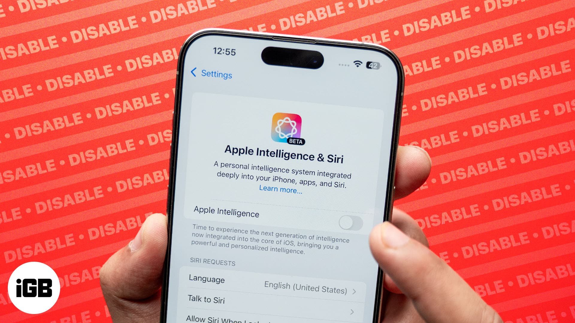 Turning off Apple Intelligence on an iPhone