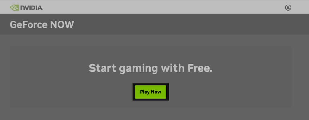 Play Now button to start gaming on the GeForce Now website on a Mac