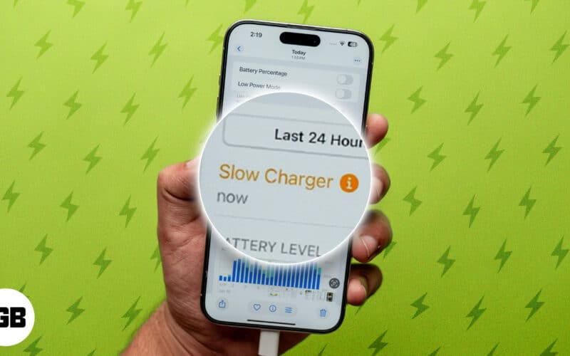 Slow Charger warning message on an iPhone running iOS 18