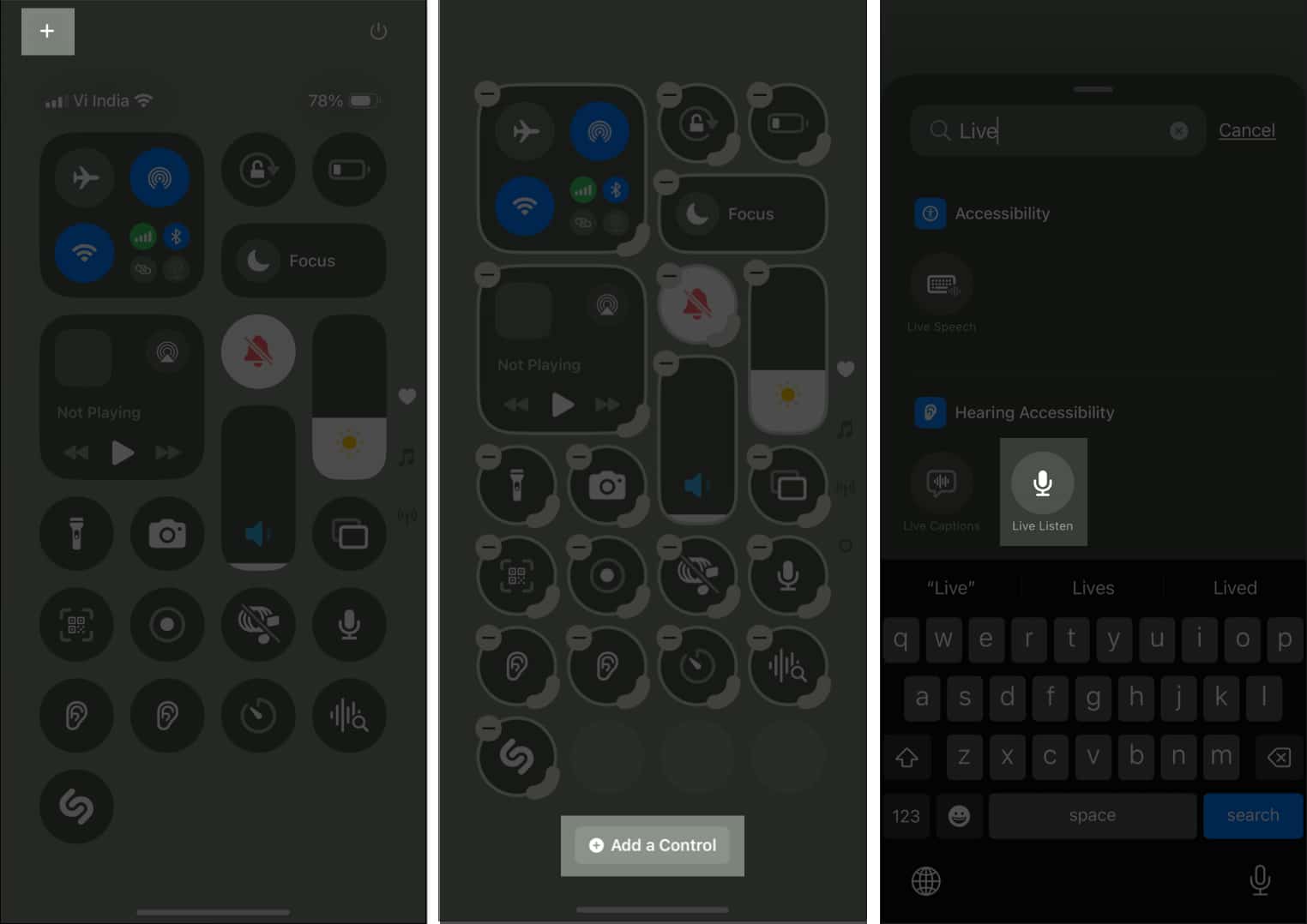 Adding Live Listen control in Control Center on iPhone