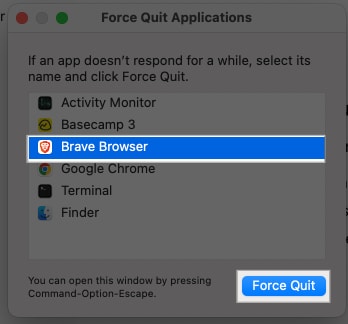 Force quiting app from MacBook