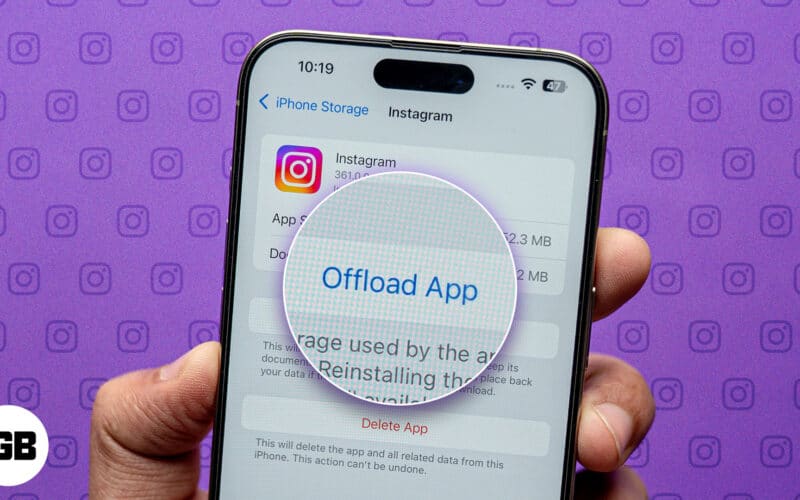 Using the Offload App option to clear Instagram cache on an iPhone