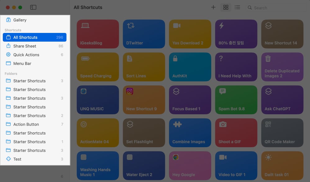 Shortcuts app on Mac