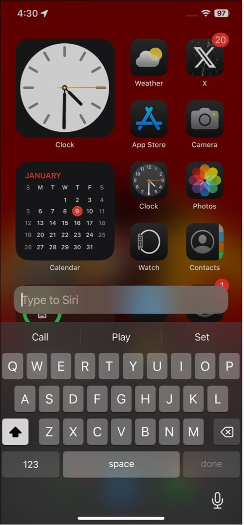 Type to Siri interface on a non Apple Intelligence supported iPhone